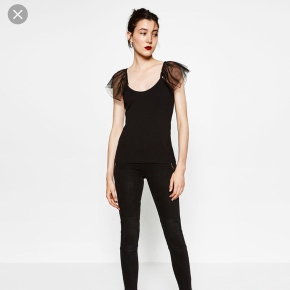 Zara Black Tank Top Mesh sleeve details - Picture 4 of 7